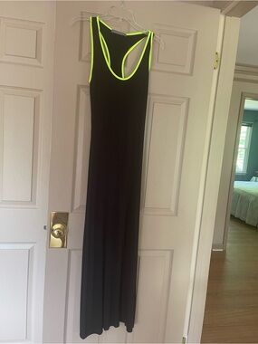 Black Maxi Tank Dress with Neon Yellow Trim